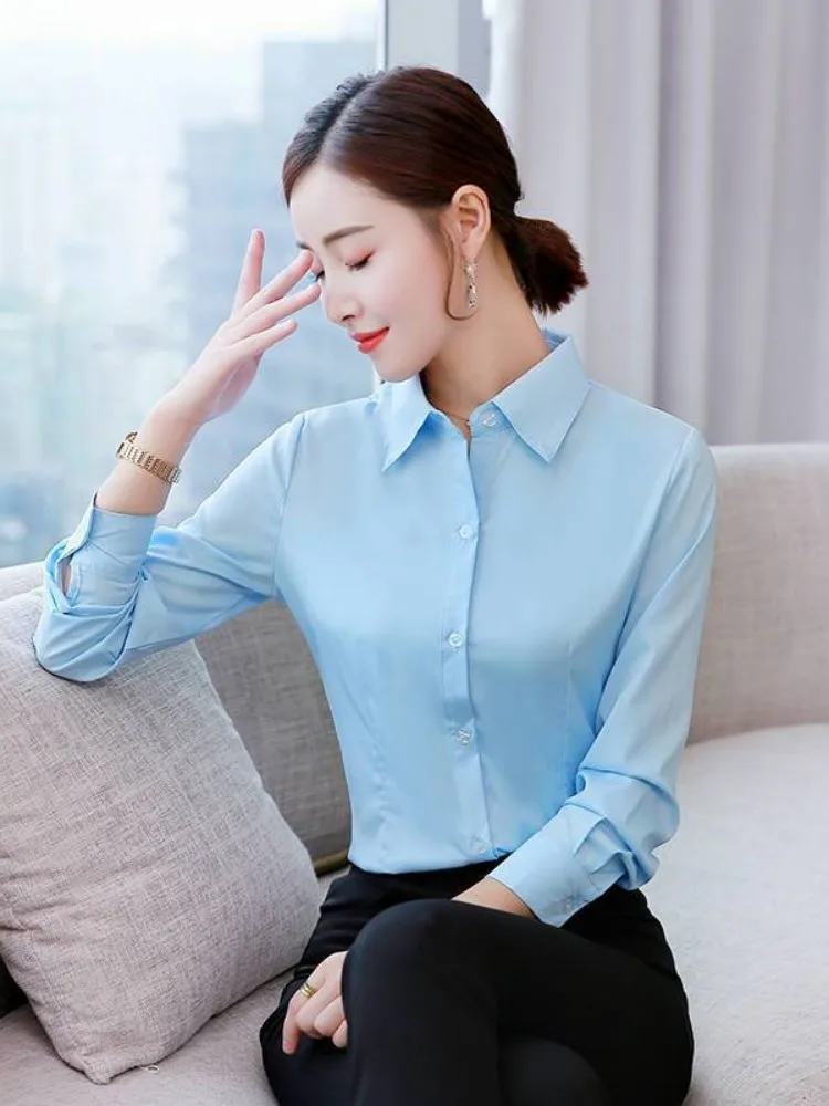 Wit Shirt Vrouwen Polyester Katoen Shirts Voor Vrouwen Lange Mouw Blouse Vrouwen Jurk Shirts Mode Vrouwelijke Kleding Ol Womens Tops