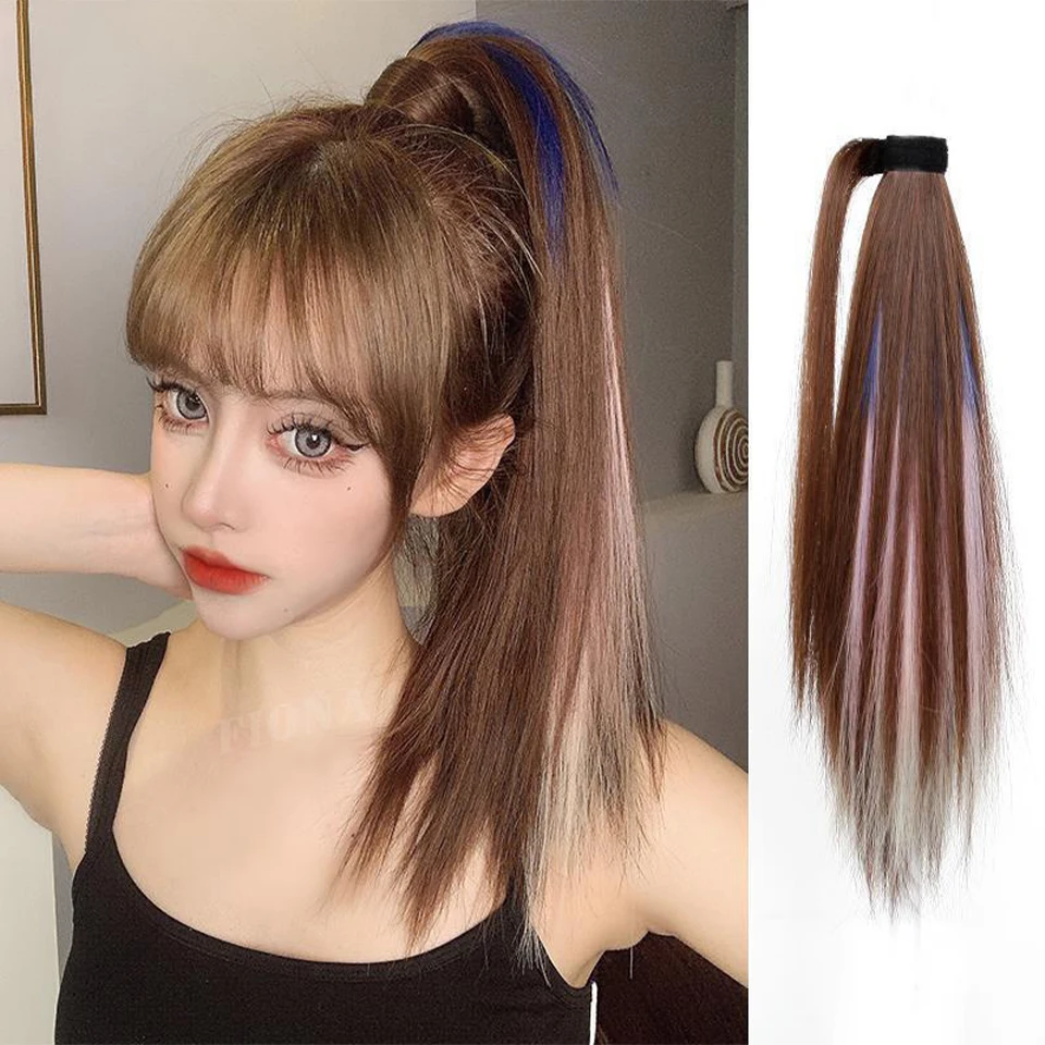 Colorful Phantom color Highlights Synthetic Ponytail Hair Extension Long Straight Ponytail Hair Extension Women Hairpieces