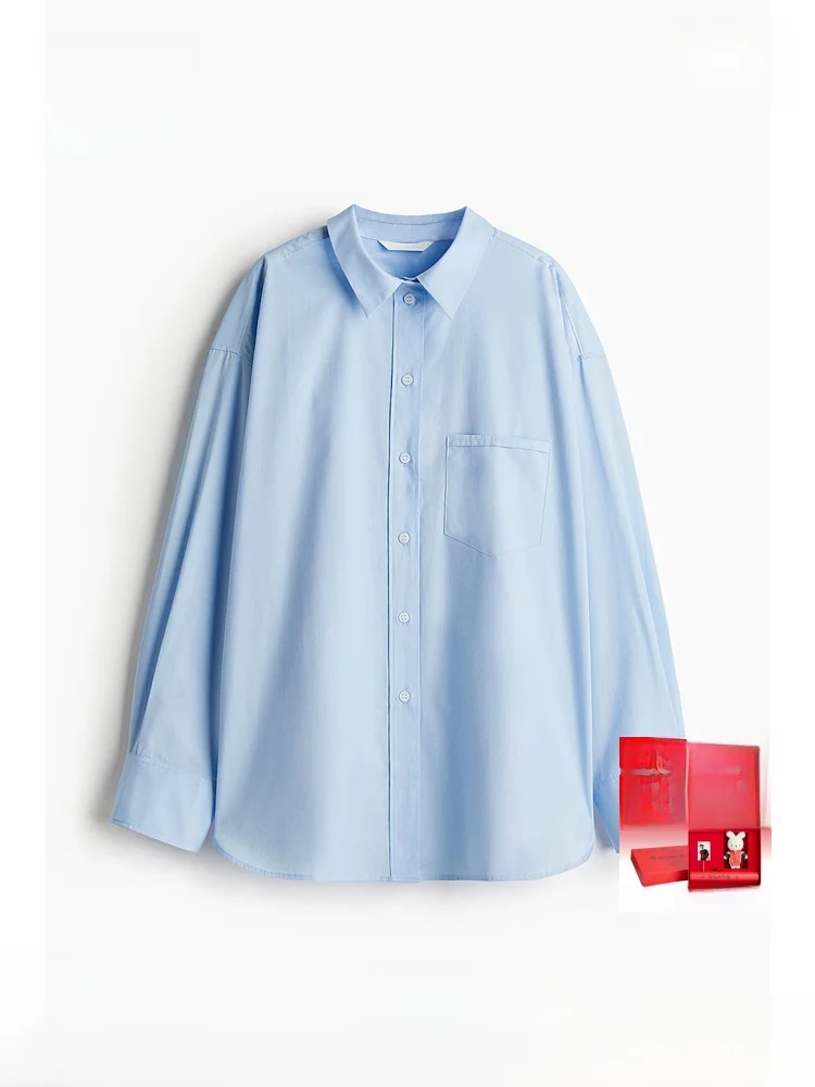 

Свободная хлопковая рубашка для женщин от H&M, коллекция Весна 2025, с длинным рукавом, отложным воротником, классический стиль, удобная, из дышащей ткани