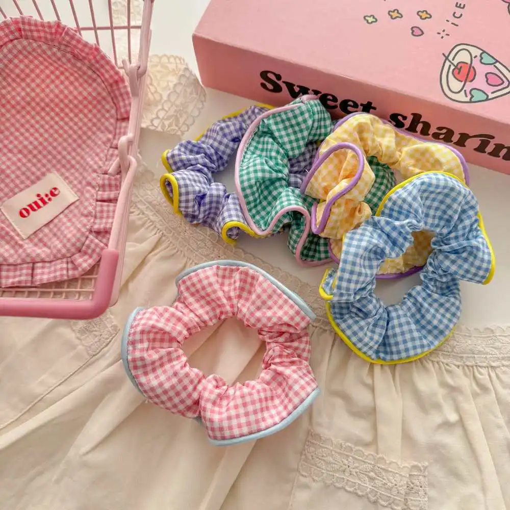 5pcs Spring Summer Fashionable Versatile Highly Elastic Colorful Plaid Hair Rope Tied Ponytail Rubber Band Hair Accessories
