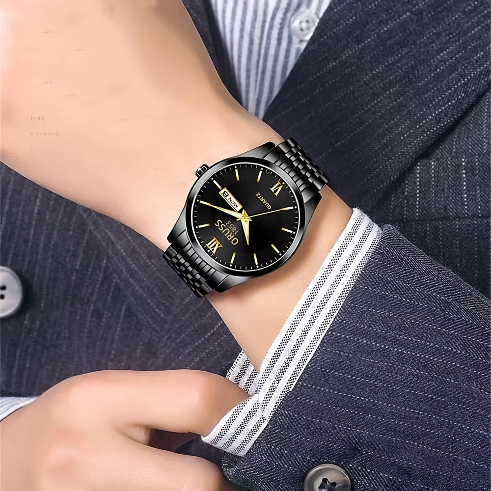 Модные мужские часы, Молодежные часы с календарем, модные деловые Прочные часы, высококачественные мужские часы черного цвета