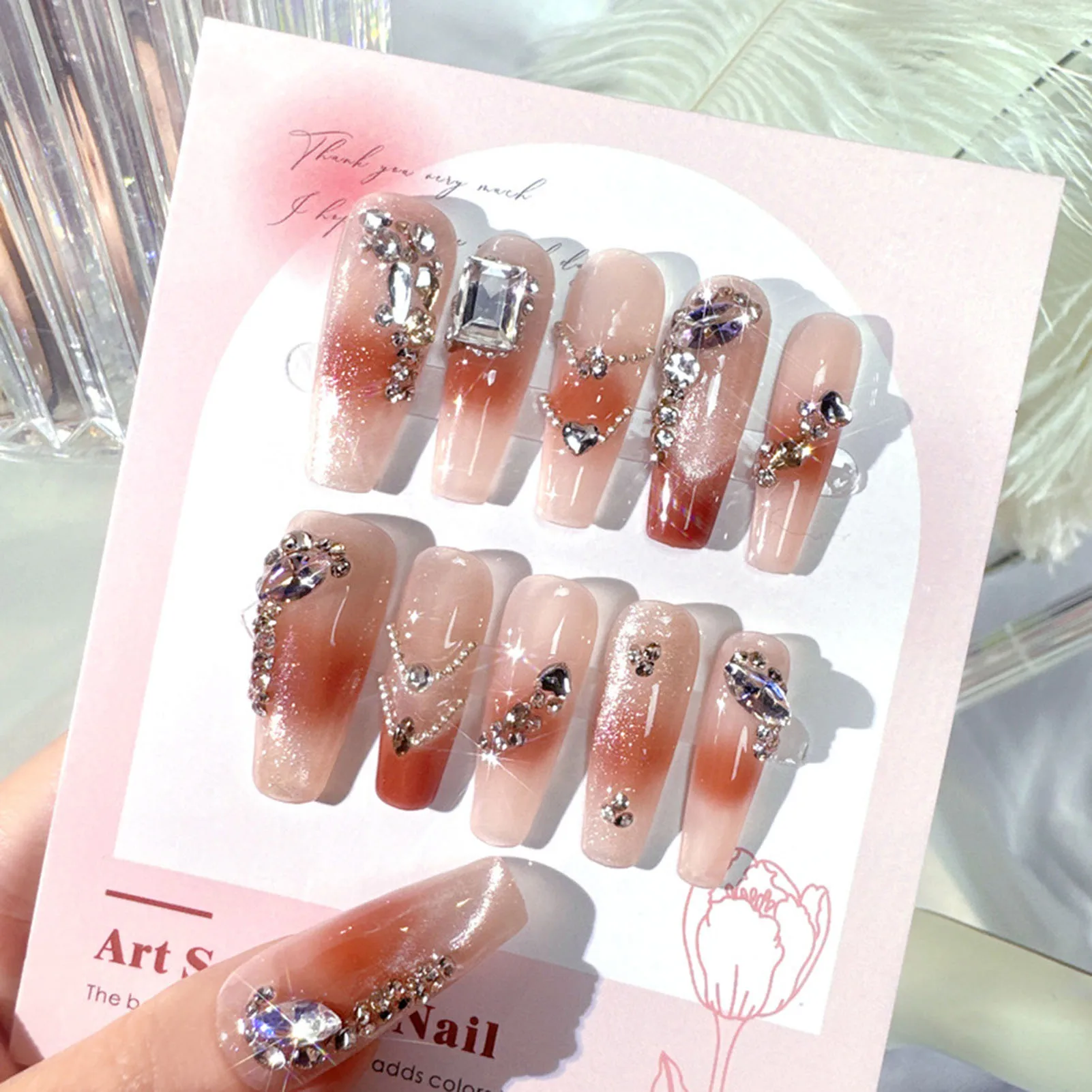 False Nails with Rhinestone Chip-Proof Smudge-Proof Fake Nails for Stage Performance Wear