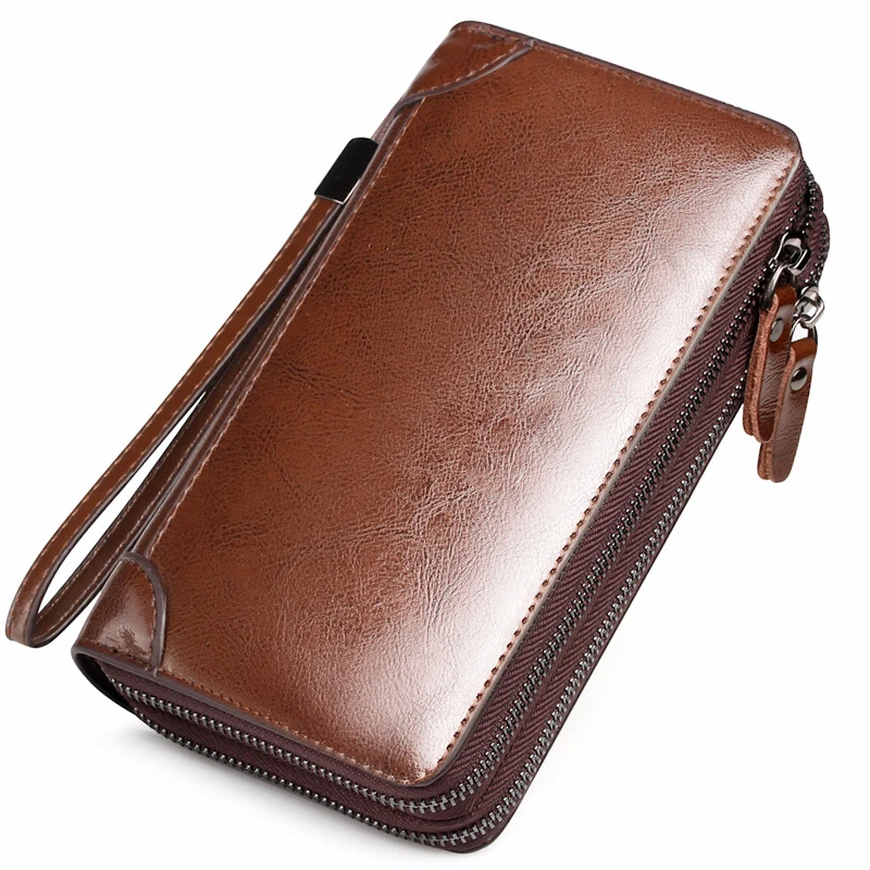 Men's Handbag with Double Zipper, Large Capacity Business and Leisure Handheld Bag, Trendy Men's Mobile Phone Bag