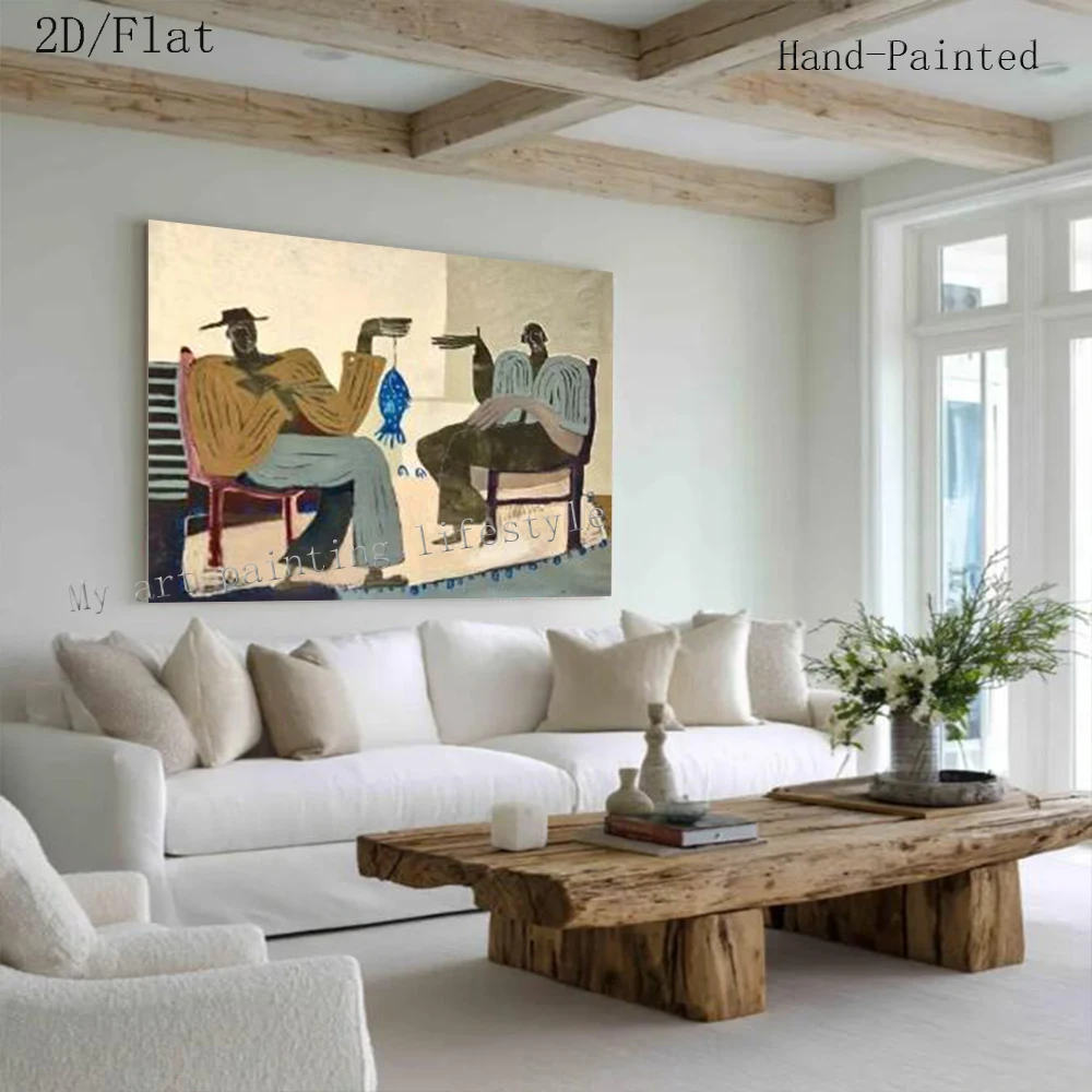 Ins Handmade Abstract Oil Painting On Canvas Friends Who Drink Coffee Together Wall Art Picture For Home Living Room Decor Image