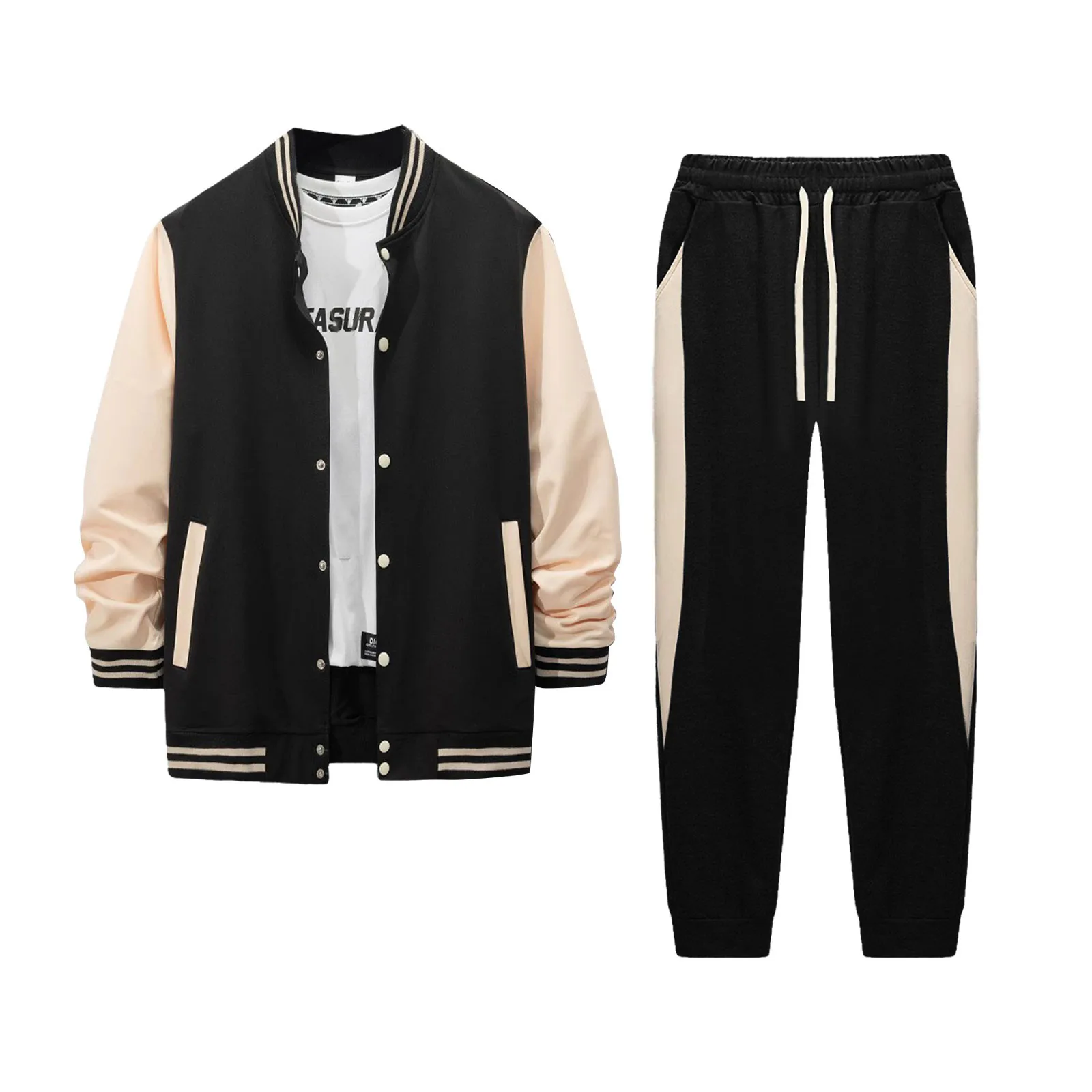 

Костюм для мужчин, мужской осенне-зимний бейсбольный повседневный кардиган, пальто одинакового цвета, спортивный костюм, брюки, мужской костюм в тонкую полоску