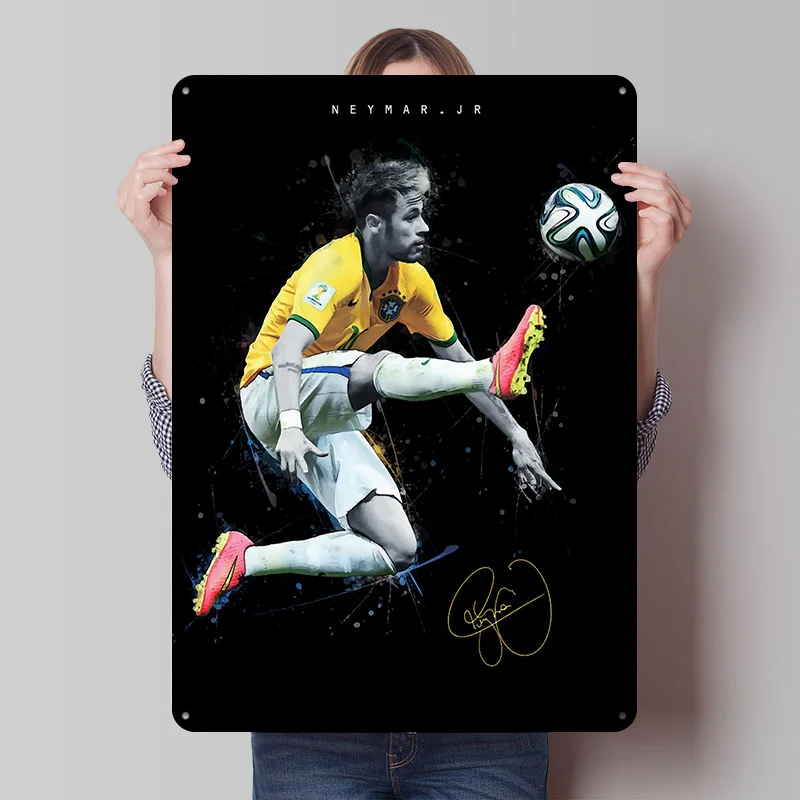 Neymar Jr. Soccer Art Metal Poster Customized Wall Art Retro Vintage Metal Tin Signs for Living Room Decoration Office Decor