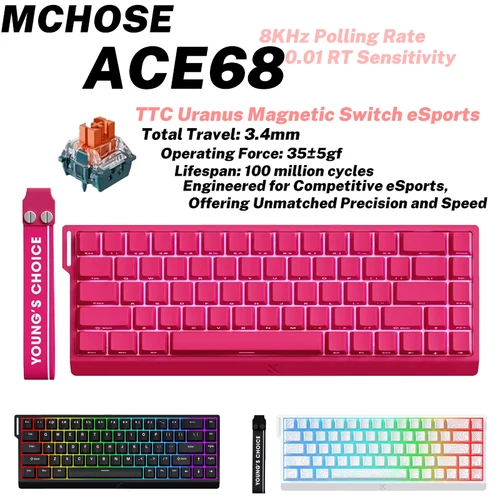 MCHOSE ACE68 Teclado magnético mecánico con cable ACE60 Pro para juegos 0.01mm RapidTrigg 8000Hz SOCD/Rs 0.125ms 128K velocidad de muestreo