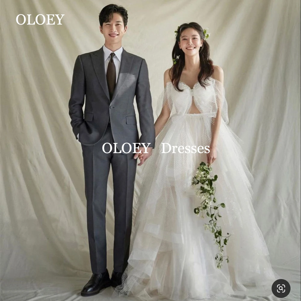 

OLOEY Unique Off Shoulder A Line Wedding Dresses Korea Photoshoot Sweetheart Floor Length Bride Gowns Customized Vestidos De Nov