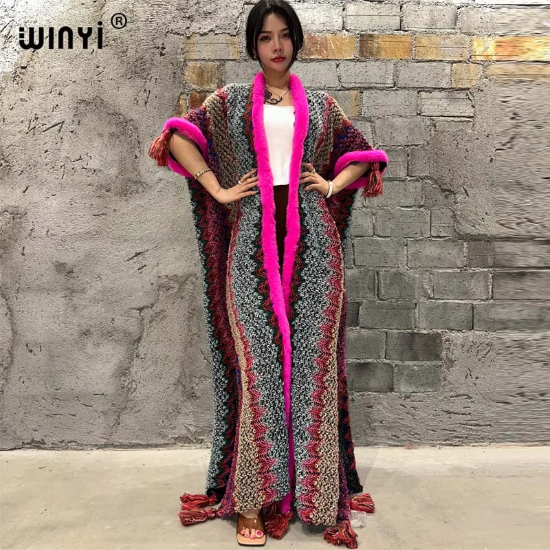 

WINYI new woman Winter tassel Knitted cardigan coat maxi Christmas Fashion hipster party dress Thick Warm free size Female cloke