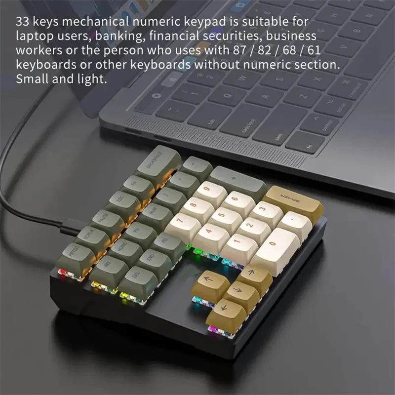 33 Key Wired Mechanical Numeric Keypad Blue/Red Switch With Multi-color Lights For Business Finance Dedicated External Keypads