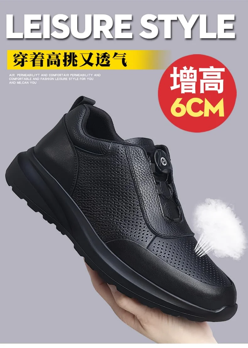 Sportliche Freizeitschuhe für Herren mit Automatikschnallen, bequeme Pendler-Schuhe, mehrlagiges Rindsleder, höhenvergrößerndes Innendesign – Detail 1