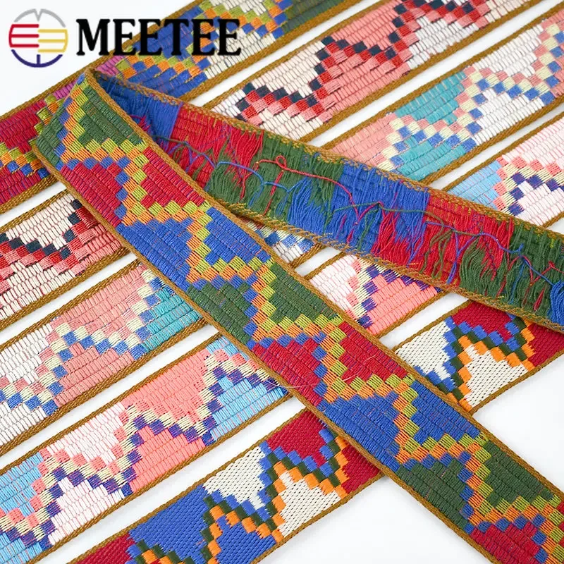 8Meters Meetee 3cm geometry Ethnic Polyester Cotton Jacquard Ribbon Webbing Strap DIY Clothing Bags Decor Sewing Accessories