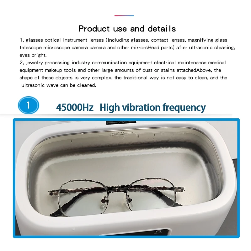 Portable Ultrasonic Cleaner - High Frequency Vibration Cleaning Machine (42000Hz Deep Clean, Jewelry/Watch/Glasses Washing)