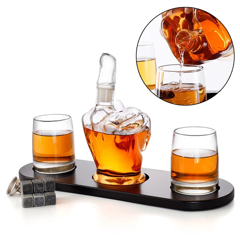 6PCS Gift Set Glass Bottle Crystal Creative Finger Shape Water Bottle Wine Glass Cup for Vodka Whiskey Drink Glasses Wedding