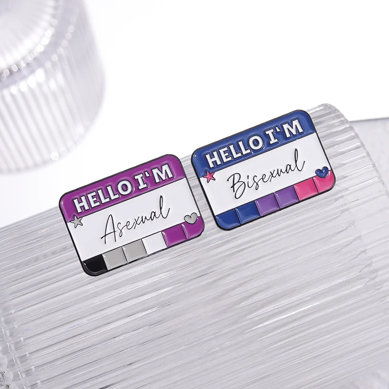 Hello I\'m LGBT Enamel Pins Custom BI Pan Asexual Trans Gay Lesbian Brooches Lapel Badges Pride Rainbow Color Dialog Box Jewelry