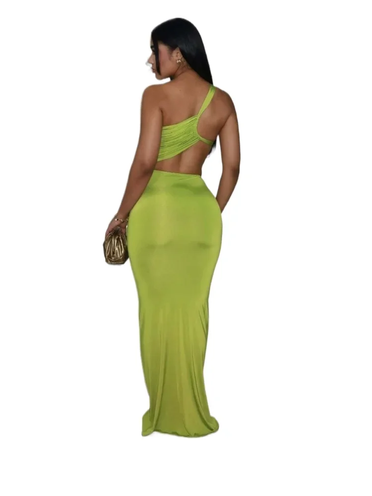 Vestido largo fruncido recortado para mujer, Vestidos ajustados con tirantes largos y espalda descubierta a la moda para fiesta y discoteca, ropa de noche para discoteca, novedad de 2025