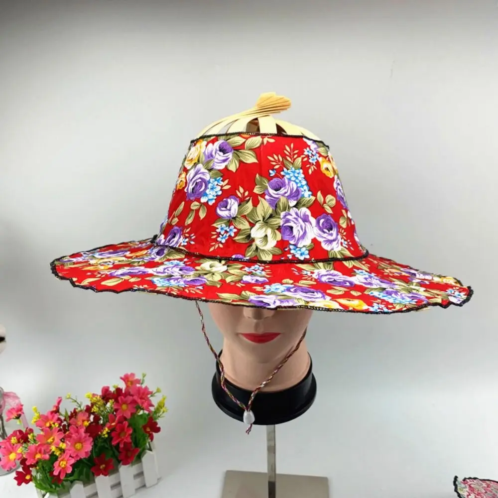 หมวกทรงพัดพับได้สำหรับผู้หญิงเดินทางชายหาดแบบพกพาได้ผ้าไหมไม้ไผ่ปีกกว้างพับได้ป้องกันแสงแดดทนทาน