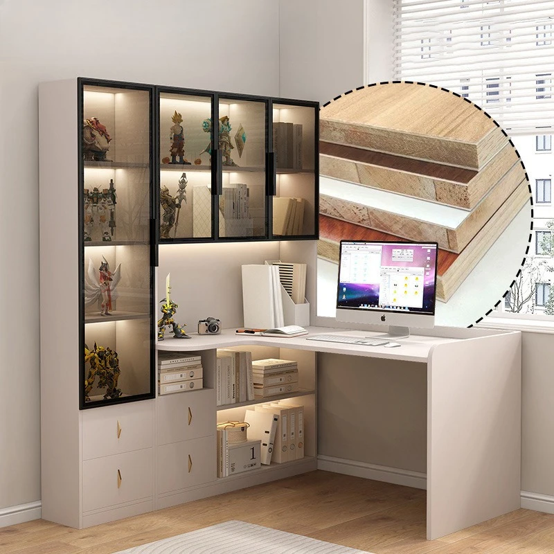 مكتب ورف كتب متكامل، فاخر من الخشب الصلب، منزل حديث، مكتب كمبيوتر مكتبي، مجموعة خزانة