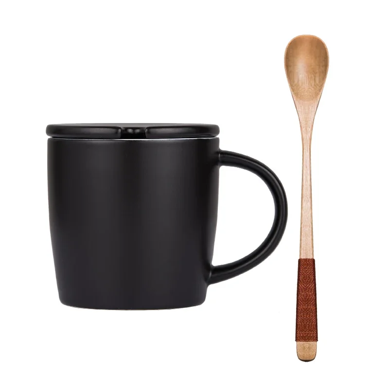 

*Household Ceramic Cup Simple With Lid Spoon Coffee Cup Breakfast Cup Mug