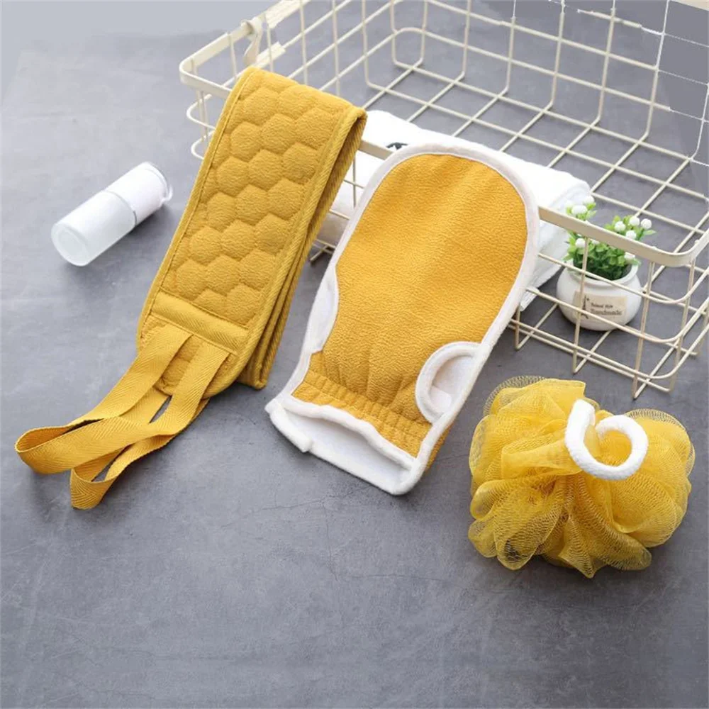 3 Stuks Body Scrubber Set Bad Handschoen Doucheborstel Exfoliërende Scrub Spons Exfoliator Back Massager Dode Huid Verwijderen Badgereedschap