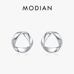 MODIAN 925 Sterling Silver Fashion Minimalist Wavy Metallic Stud Earrings For Men Women Daily Vacation Fine Jewelry