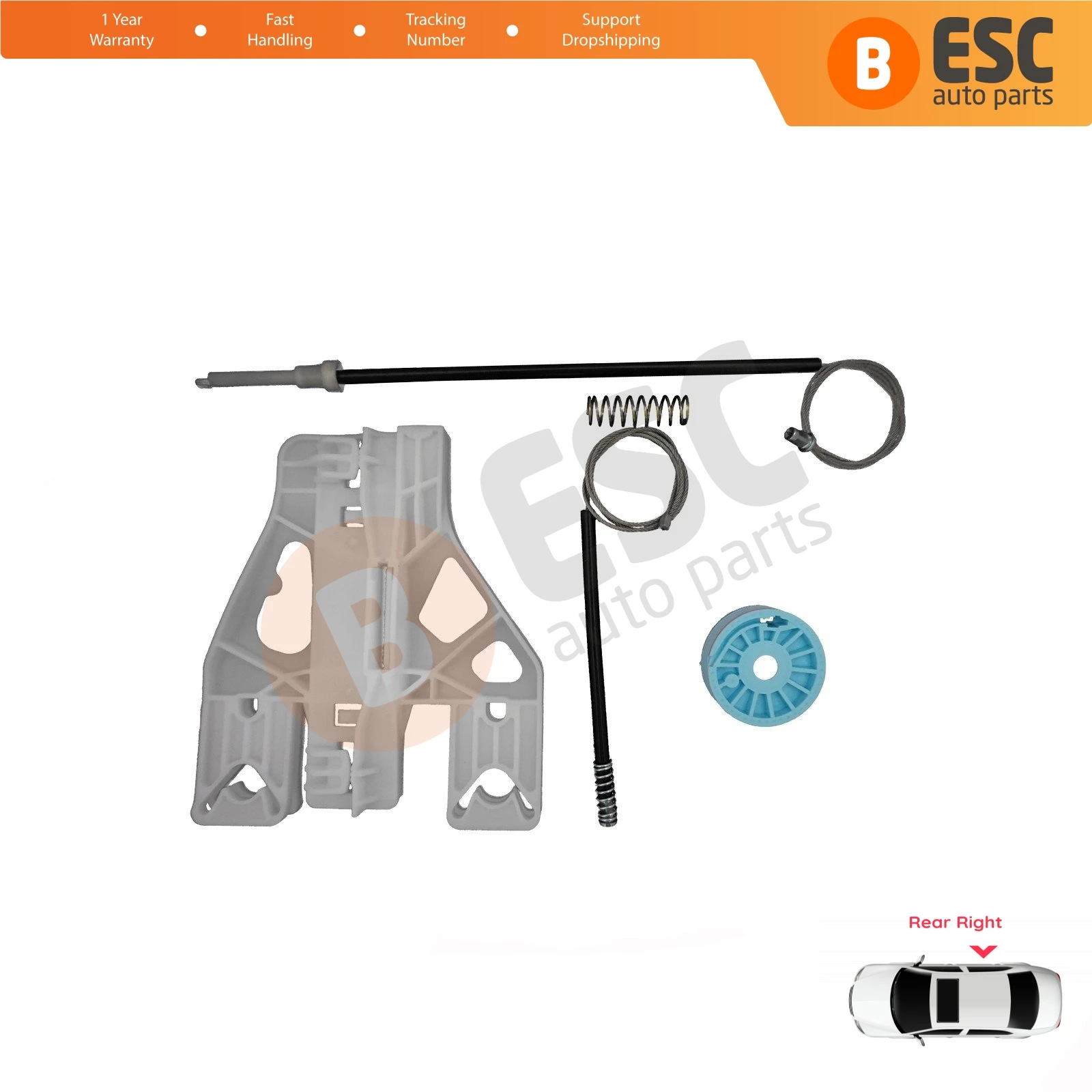 EWR5067 Electric Window Regulator Lifter Repair Kit Rear Right for Audi A1 MK1 8X 2010-2019 5-Door Hatchback Sportback 8X4839462