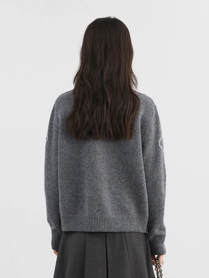 شيك فين الكورية النساء البلوزات مكتب فضفاض سترة مشغولة من الصوف كم طويل لاعبا فتاة ملابس خارجية تريكو خريف شتاء 2024