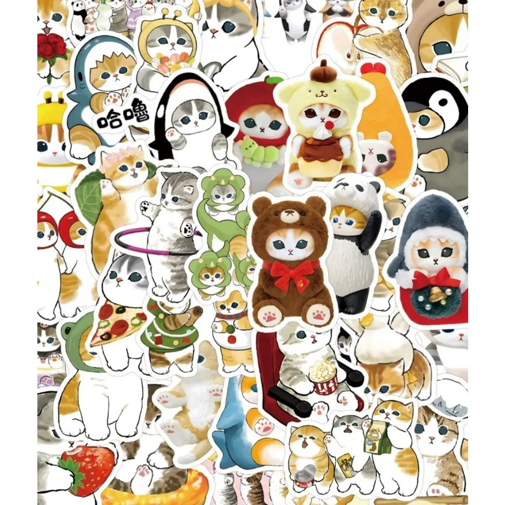 55 autocollants Kawaii mignons sur le thème de l'océan et des chats hybrides, imperméables, pour décoration DIY, idéaux pour scrapbooking, téléphone, bagages, skateboard