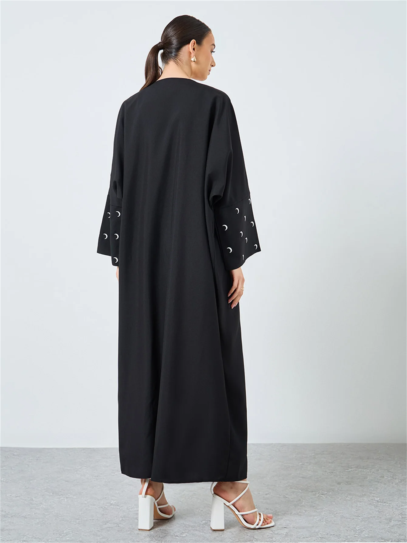 Middle Eastern Muslim Women Abayas Islamic Kaftans Casual Maxi Dresses Full Sleeve Jilbabs Embroidery Loose Open Front Abaya