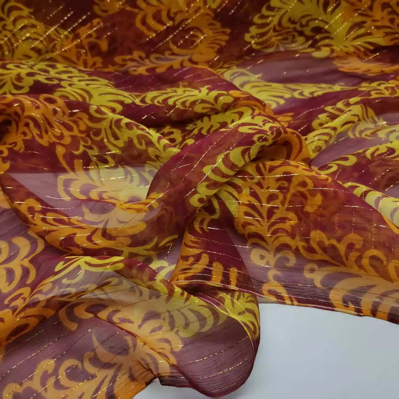 Metallic Bling Silk Georgette Shimmer Printed Qualified Shiny Silk Breathable Fabric