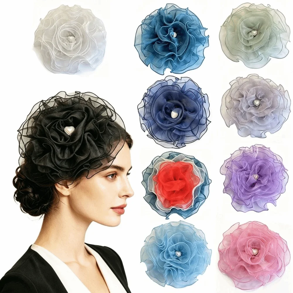 New Organza Flower Brooch Oversized Versatile Ornament Floral Corsage 9-Layer DIY Handmade Badge Pin Hair Accessory
