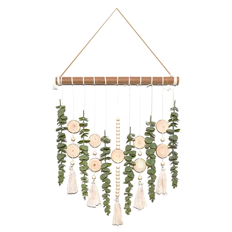 Home Decor Wall Ornaments With Wooden Beads Eucalyptus Plants With Wooden Stick For Home Decor