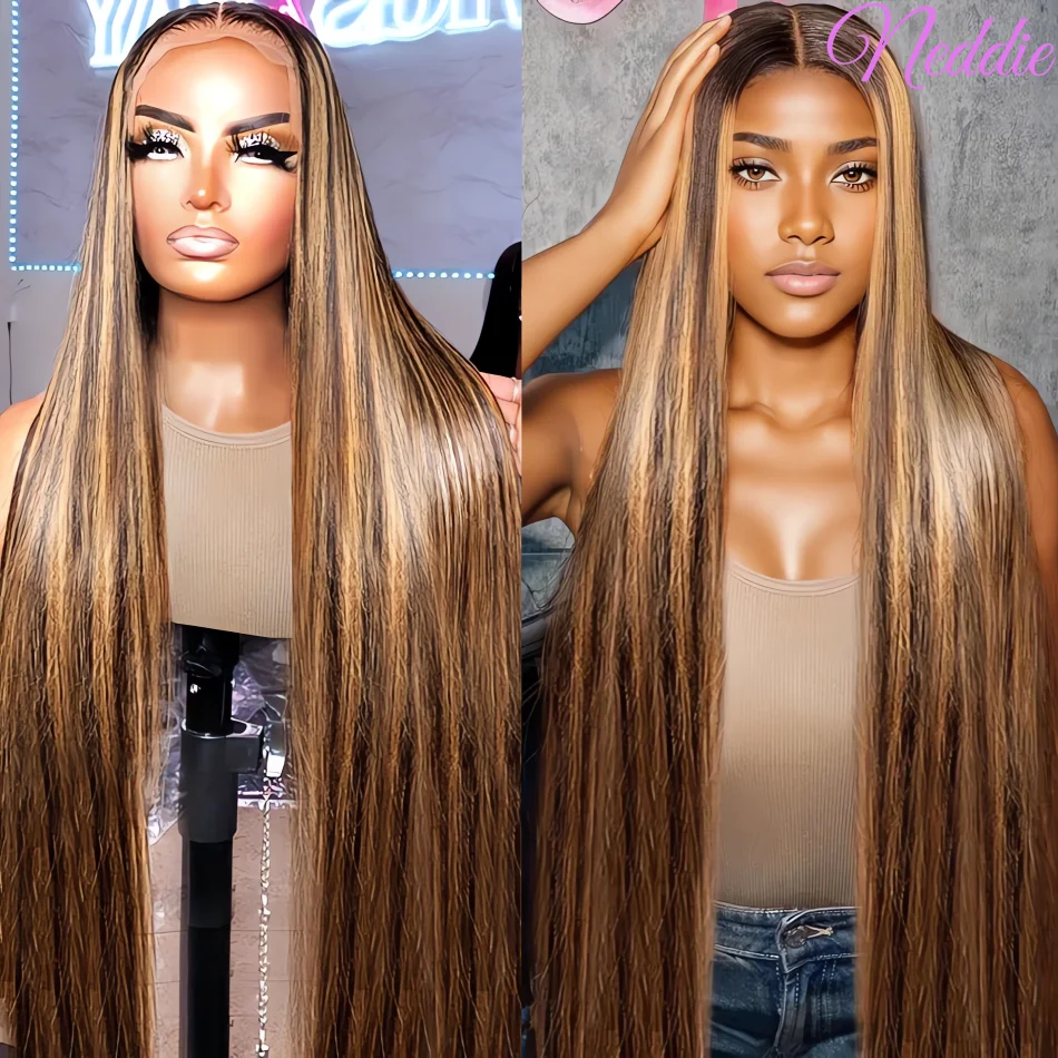 Human Hair 100% Highlight Straight 13x6 HD Transparent 30 40 Inch Lace Frontal Wig Colored Brazilian Cheap Wigs For Women Choice