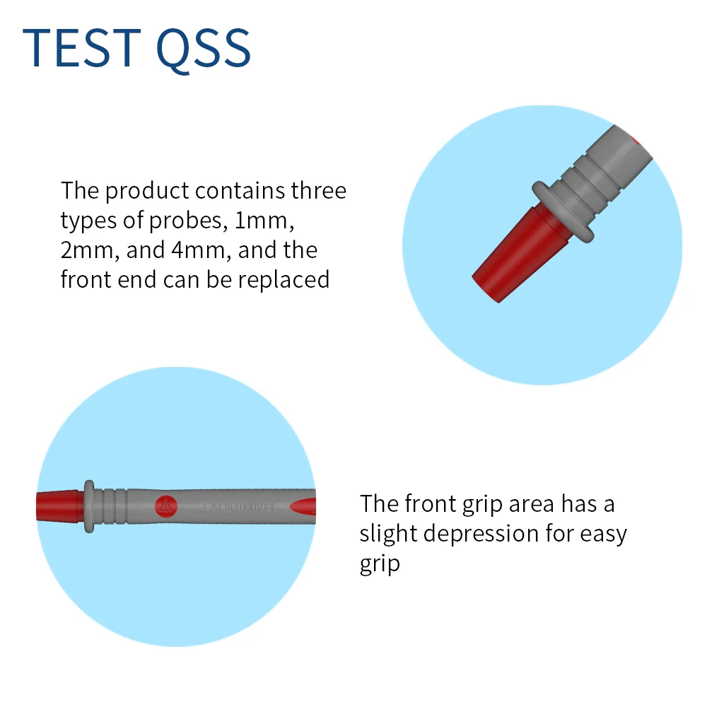 QSS Multimeter Test Leads Kits with Replaceable Needle Probes 6mm U-shaped Plug 4MM Banana Plug Cable 1000v 20A J30055B