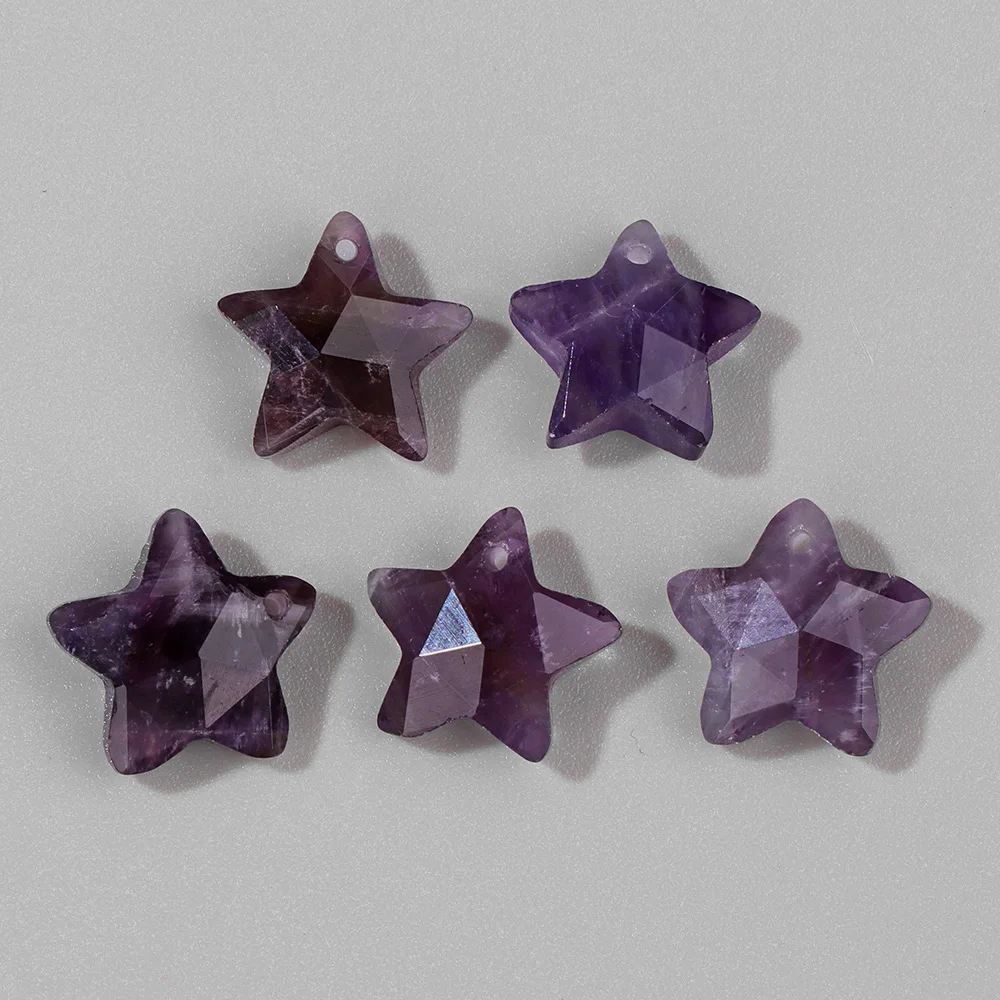 14mm Natural Stone Amethysts Star Pendants 3PCS Rose Quartzs Crystal Five-pointed Star Beads Charm Pendants For Jewelry Making