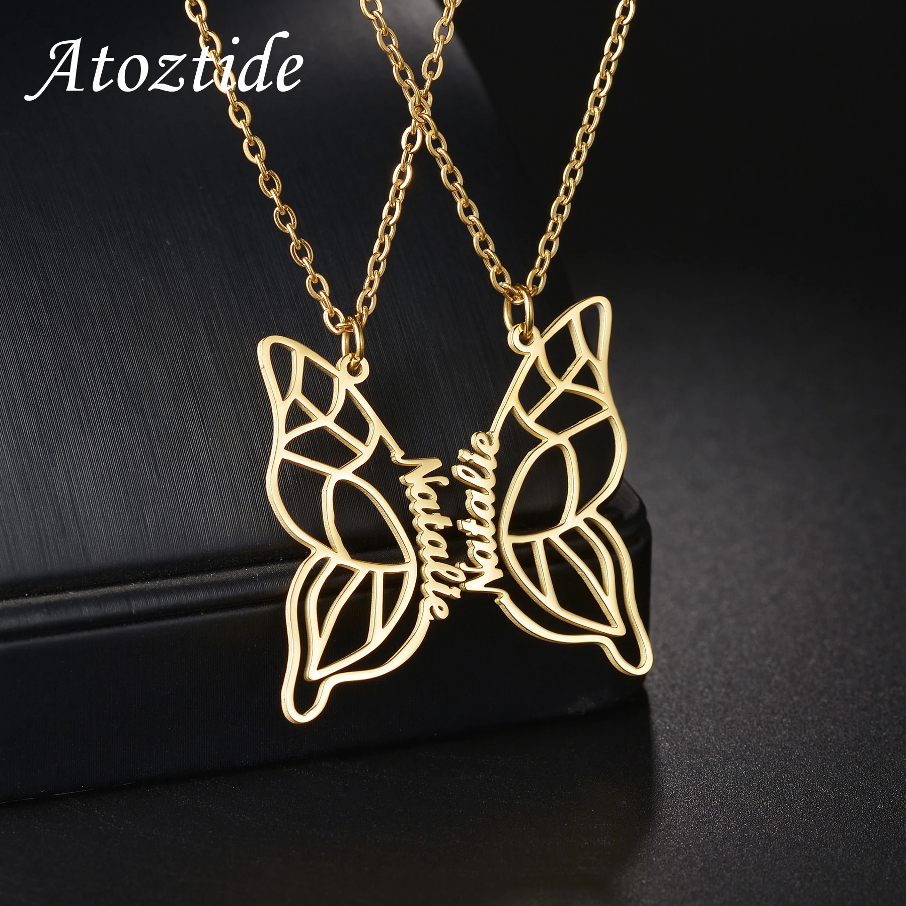 Atoztide Personalized Custom Butterfly Name Necklaces for Women Stainless Steel Collares Pendant Chain Christmas Jewelry Gift