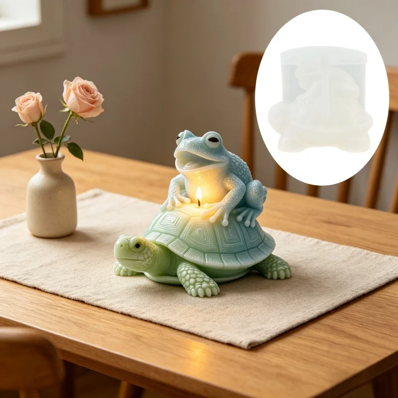 Frog lying on turtle shaped candle silicone mold smiling turtle and frog resin gypsum mold handicraft mold