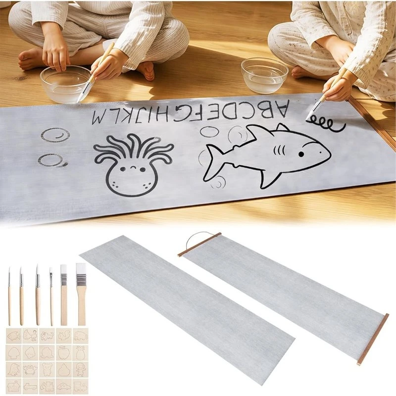 Water Painting With Water 5 Pcs Writing Canvas Set:2 Magic Canvas 13.7X55 Inch With Magnetic Frames, 5 Water Pens Best-Selling