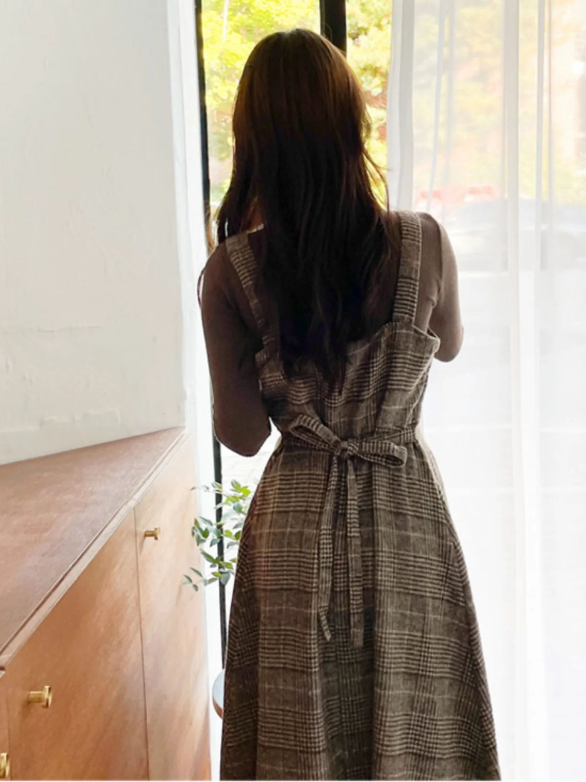 Outono inverno coreano sle plus size feminino xadrez thiened lã cinta dr emagrecimento camada base saia longa dr