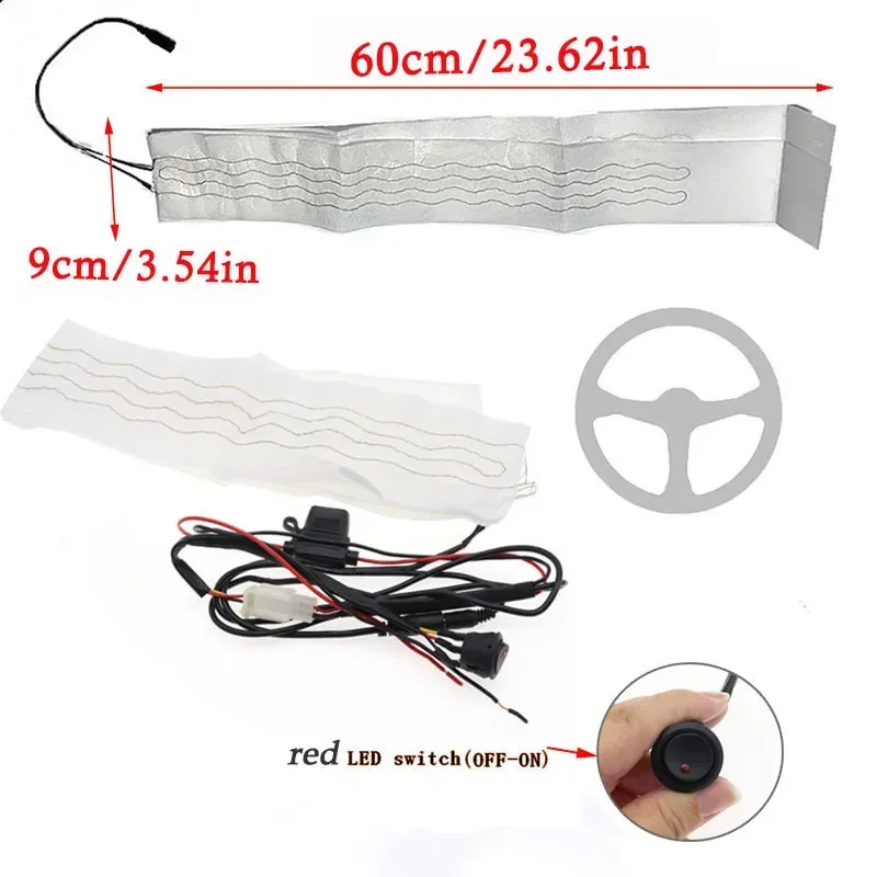 Round Switch Universal 12V Car Steering Wheel Heater Kits Heated Steering Wheel Kit Heated Steering Wheel Covers For Cars 60X9cm