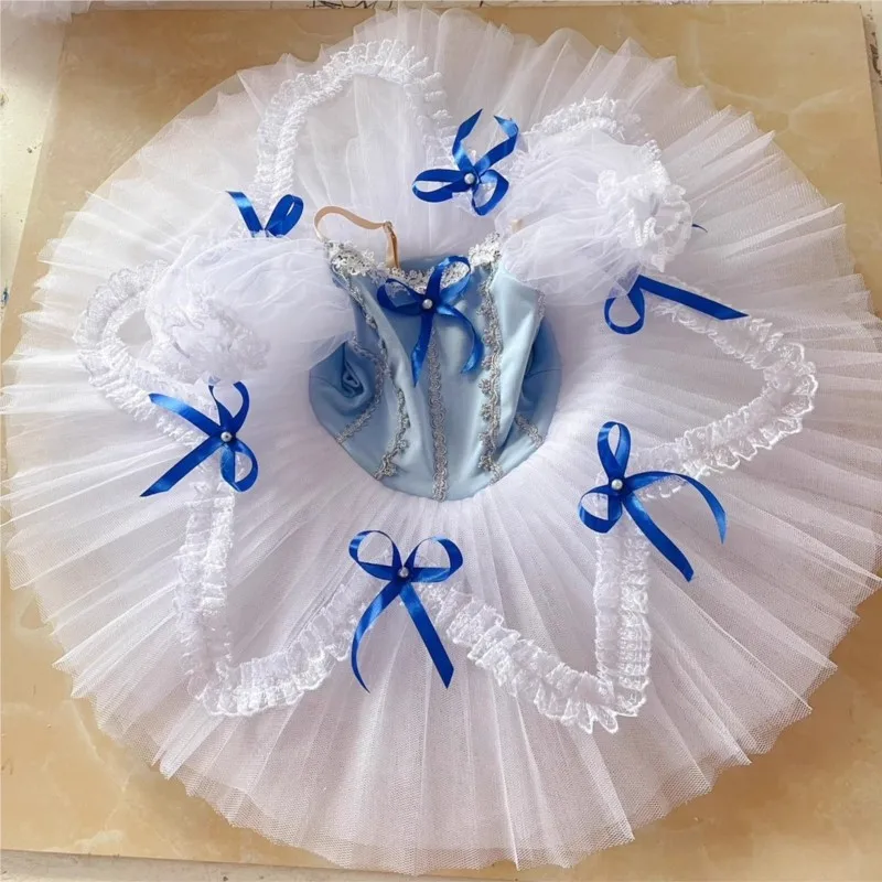 

Children's Blue Ballet Dress Bowknot TuTu Skirt Little Swan Lake Sling Performance Costumes Girls Ballet Gauze Skirt dancewear