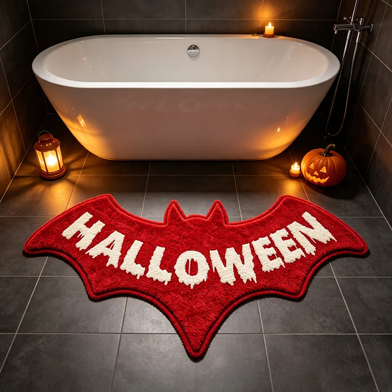 VIKAMA Gothic Halloween Bat Carpet Soft Plush Non Slip Bath Mat Absorbent Doormat Bedroom Indoor Holiday Party Decor Rug