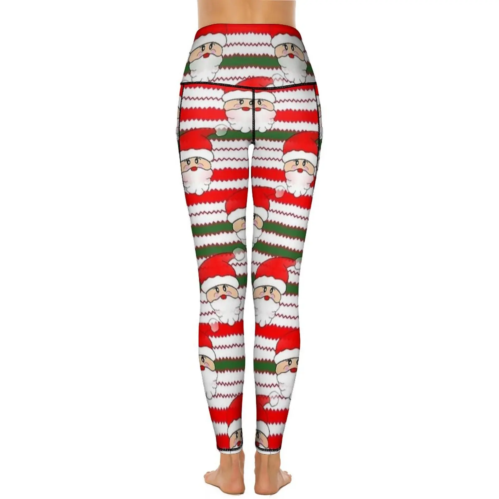 Calças de yoga de malha papai noel bolsos leggings de natal sexy cintura alta elegante yoga esporte legging elástico personalizado ginásio leggins