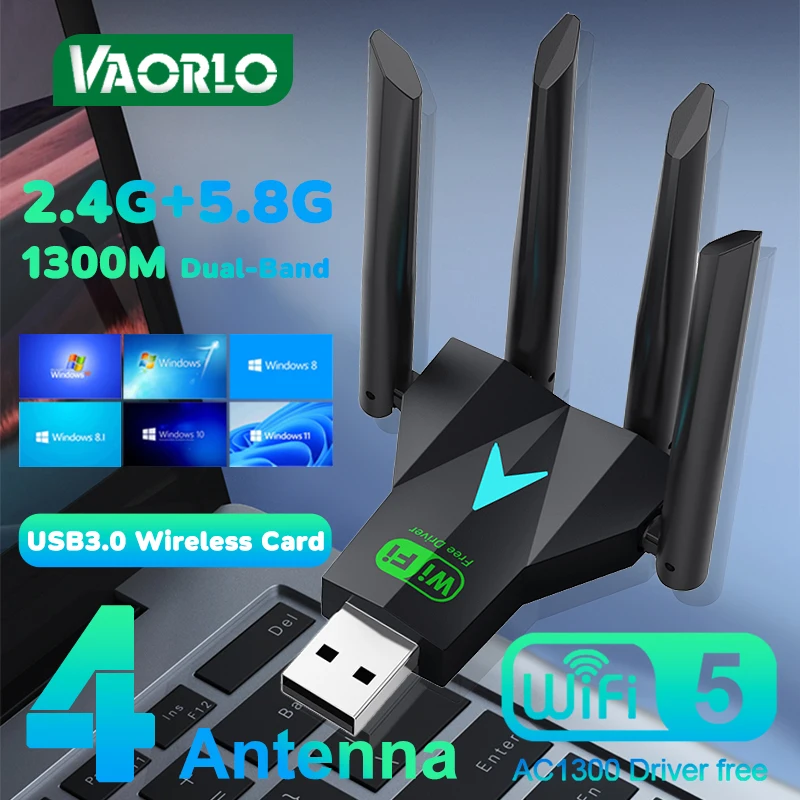 

1300Mbps WiFi USB Adapter Dual Band 2.4G+5.8G Driver-free 4 Antennas USB 3.0 High-Speed Wireless Card WIFI Hotspot Sharing PC