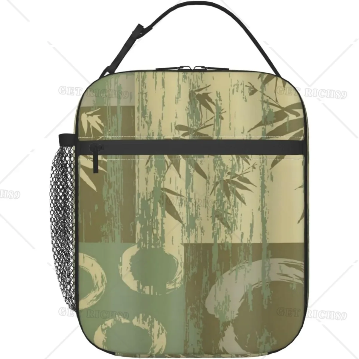 

Circle and Bamboo Silhouette Over Vintage Color Oriental Eastern Portable Lunch Bag for Women/Men Insulated Lunch Box for Work