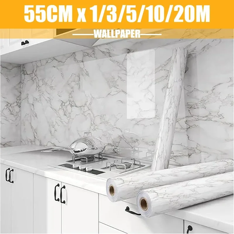 

55CM Wide Self Adhesive Vinyl Wallpaper Marble Wallpaper for Kitchen Bathroom Living Room DIY Wall Sticker Home Decoration items