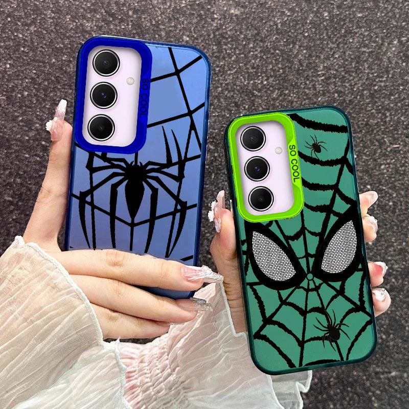 Funda de teléfono con tela de araña negra de dibujos animados para Samsung Galaxy A55 A16 A54 A14 A24 A34 A13 A15 A25 A35 funda de silicona impresa a prueba de golpes