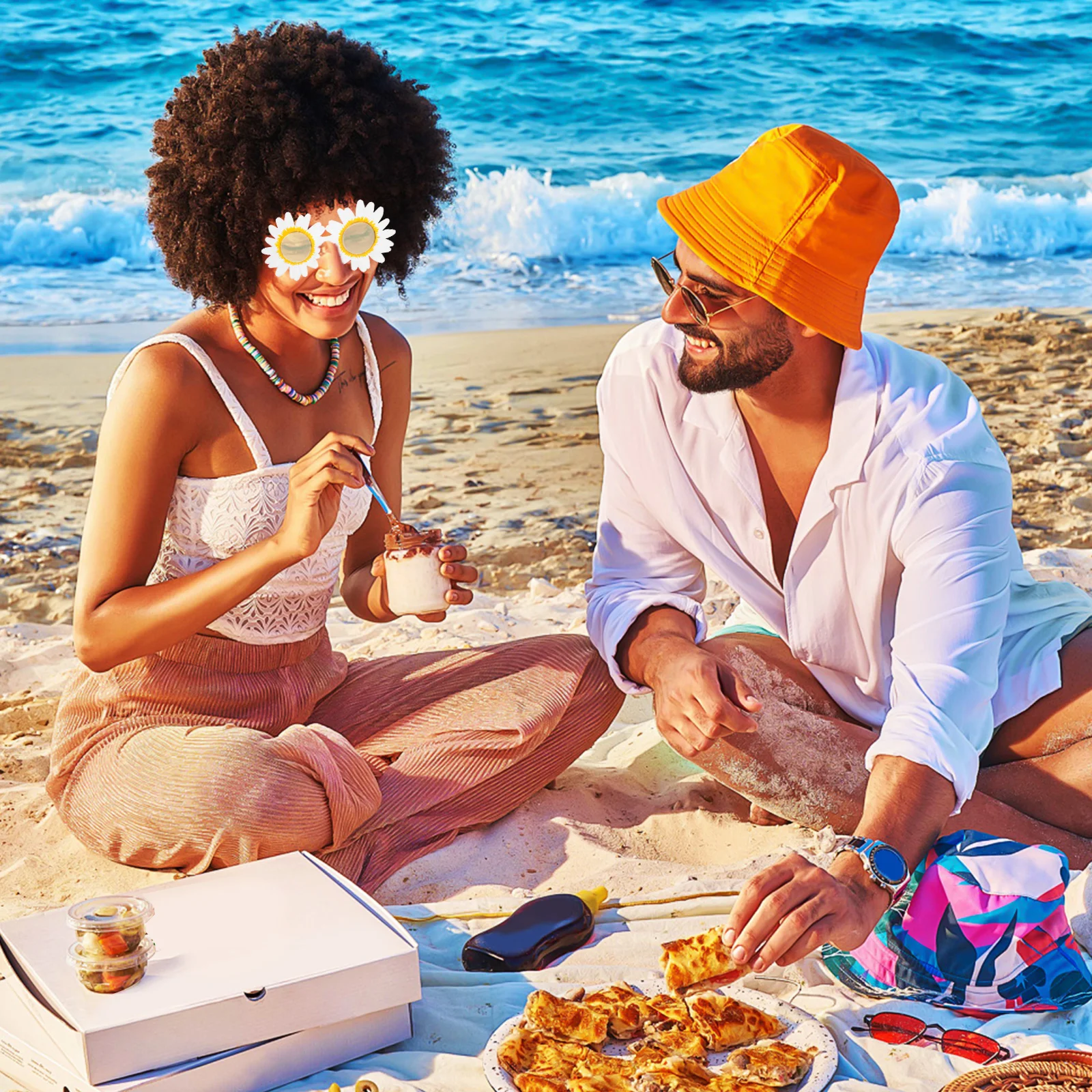 

7Pcs Hawaiian Glasses Set Protective Glare Resistant Lightweight Frames for Birthday Party Beach Event Decoration Fun Props