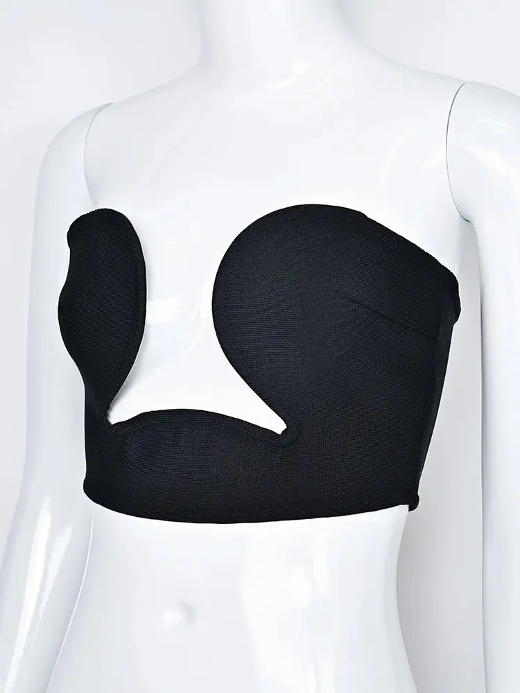 قطع علوية صغيرة للغاية بدون حمالات باللون الأسود موضة جديدة مثيرة بأشرطة علوية قصيرة للفتيات في شارع العليا للحفلات والنوادي XL 2025 للنساء