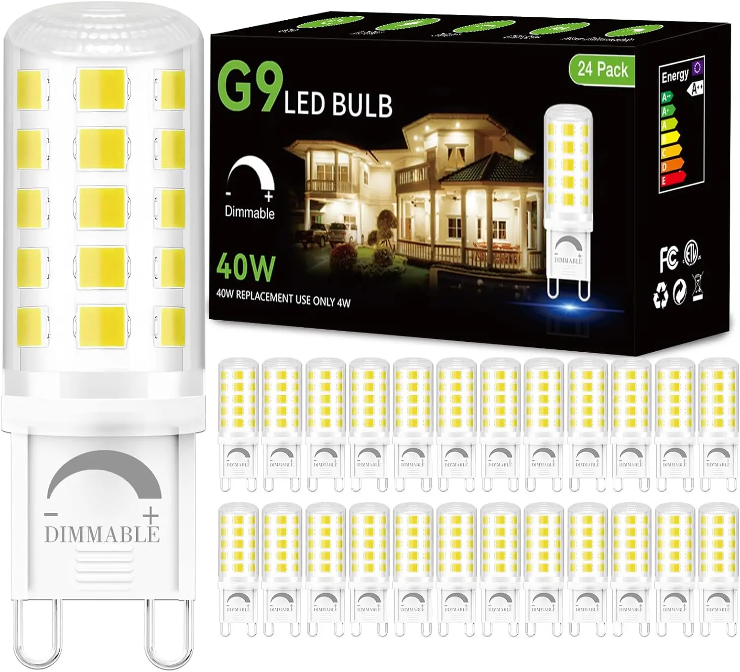

Диммируемые светодиодные лампы G9, 24 шт., 4 Вт (эквивалент 40 Вт), 6000K, дневной белый свет, без мерцания, для люстр